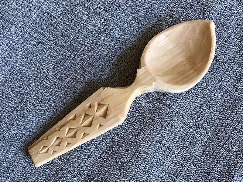 handcrafted chip-carved birch wooden spoon