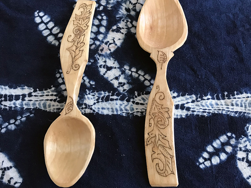 Hand-carved birch wood pair of teaspoons